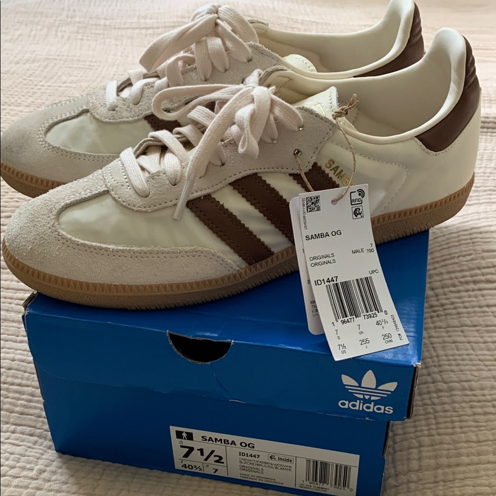 adidas Samba OG Cream and Brown Retro Sneakers - Picture 2 of 12